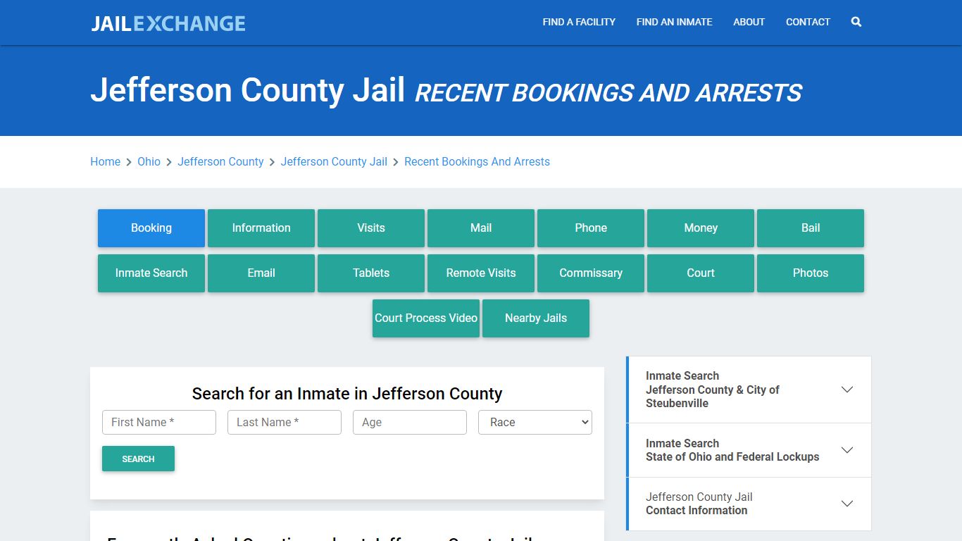 Jefferson County Jail OH Recent Arrests and Bookings